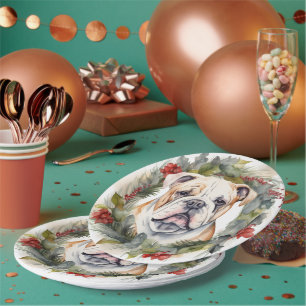 Assiettes En Carton Couronne de Noël Bulldog Pupuce de Fête