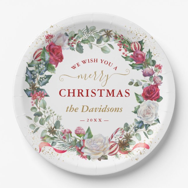 Assiettes En Carton Couronne de Noël Charm Nous Vous Souhaitons Un Joy (Devant)