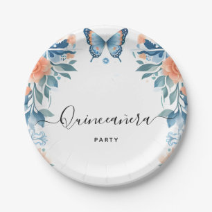 Assiettes En Carton Couronne de Quinceañera Latine Familiale Bleue Esp