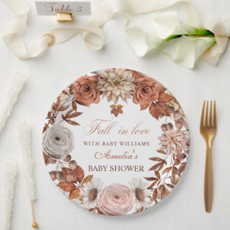 Assiettes En Carton Couronne de rose dahlia Baby Shower d'automne