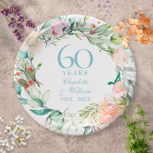 Assiettes En Carton Couronne de roses d'été pour 60e / 75e anniversair