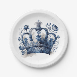 Assiettes En Carton Couronne de style Delft bleu et blanc avec fleurs