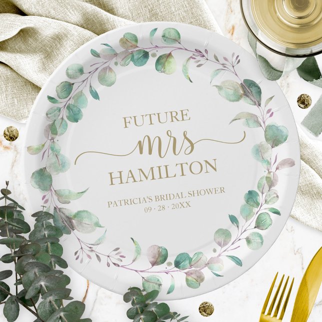 Assiettes En Carton Couronne d'eucalyptus verdure Baptême de mariage e (Créateur téléchargé)