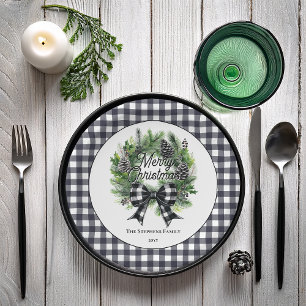 Assiettes En Carton Couronne festive de vacances avec ruban BW Joyeux
