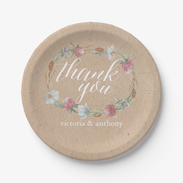 Assiettes En Carton Couronne fleur sauvage Sur Mariage campagnard Kraf (Devant)