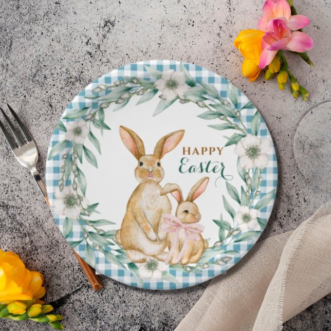 Assiettes En Carton Couronne florale à l'aquarelle Joyeuses Pâques (Créateur téléchargé)