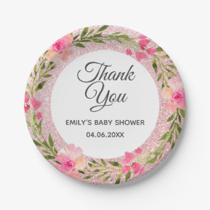 Assiettes En Carton Couronne florale rose gold rose remerciement Baby