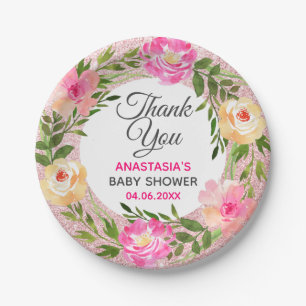 Assiettes En Carton Couronne florale rose gold rose remerciement Baby