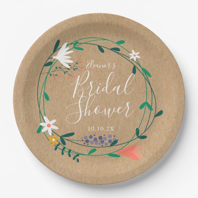 Assiettes En Carton Couronne florale rustique Baby Shower (Devant)