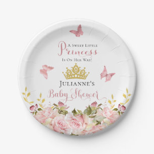 Assiettes En Carton Couronne   Papillons Floral Princess Baby shower