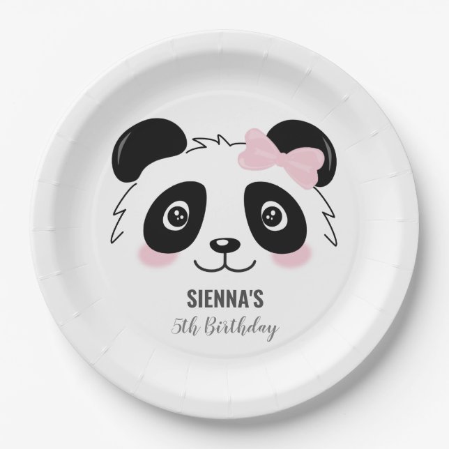 Assiettes En Carton Coute Panda Baby Party Pink Black White (Devant)