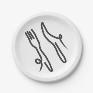 Assiettes En Carton Couteau alimentaire et fourche moderne gris et bla