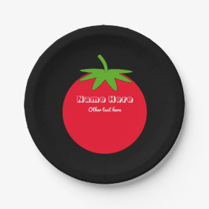 Assiettes En Carton Couture blanche de tomate rouge sur noir, thème d