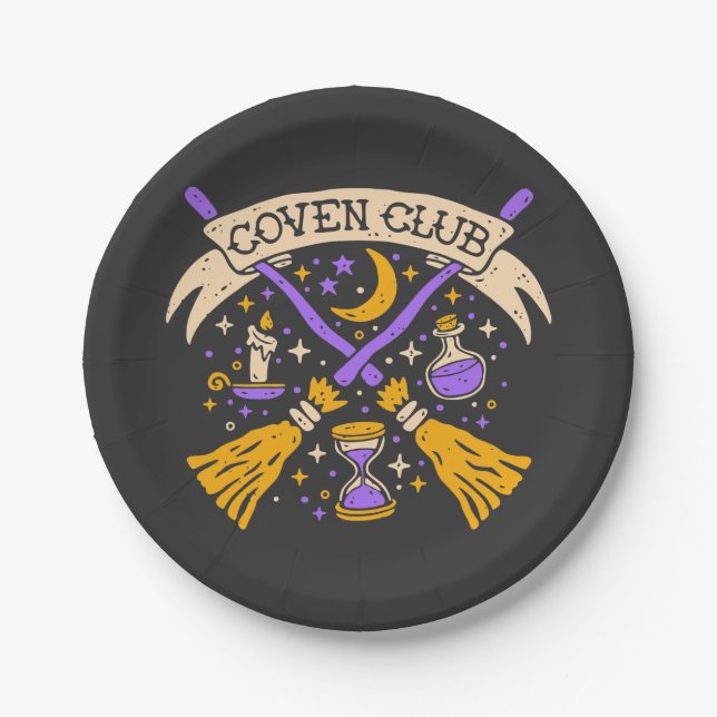 Assiettes En Carton Coven Club Halloween Witch Night Sky (Devant)