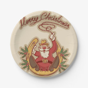 Assiettes En Carton Cow-boy Santa Claus