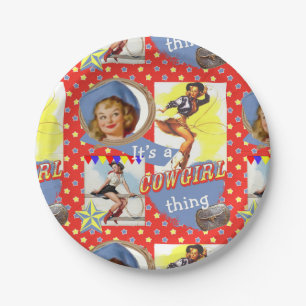 Assiettes En Carton Cow-girls vintages Roping la partie occidentale