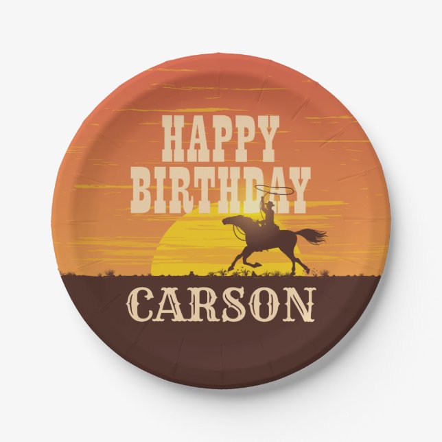Assiettes En Carton Cowboy Anniversaire Rodeo, Wild West, Joyeux anniv (Devant)