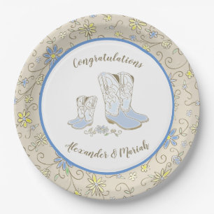 Assiettes En Carton Cowboy Baby shower Country Western Blue Boy