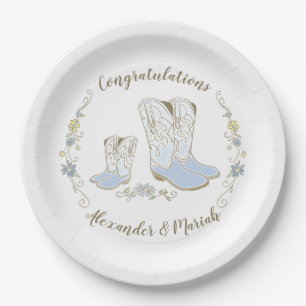 Assiettes En Carton Cowboy Baby shower Pays Western Blue Boy
