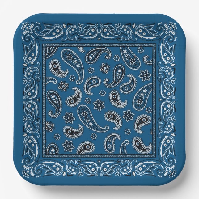 Assiettes En Carton Cowboy bleu et blanc (Recto)