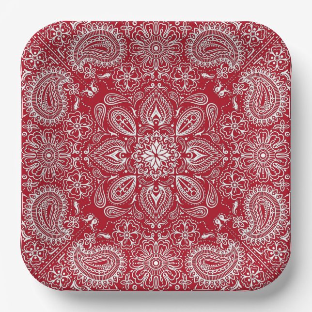 Assiettes En Carton Cowboy rouge et blanc (Recto)