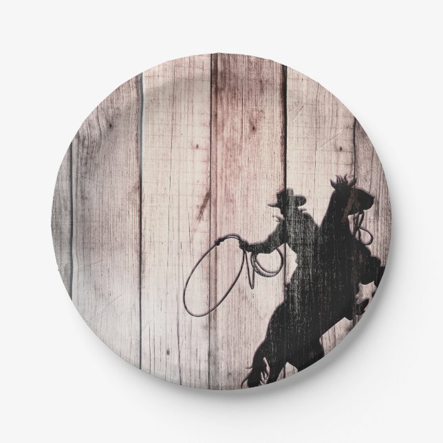 Assiettes En Carton Cowboy Rustic Wood Grange Pays Fête d'anniversaire (Devant)