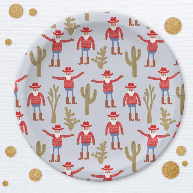 Assiettes En Carton Cowboy Santa Claus Western Christmas (Fun Cowboy Santa Claus Christmas Holidays Western party paper plates)