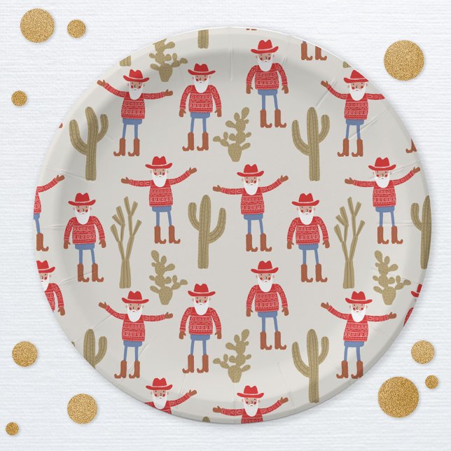 Assiettes En Carton Cowboy Santa Claus Western Christmas (Fun Cowboy Santa Claus Christmas Holidays Western party paper plates)