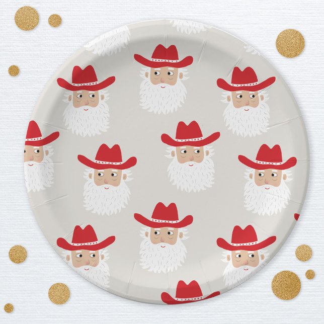 Assiettes En Carton Cowboy Santa Claus Western Christmas (Fun Cowboy Santa Claus Western Holidays Christmas party paper plate)