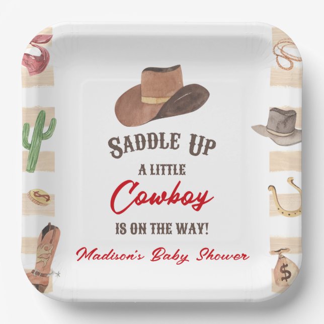 Assiettes En Carton Cowboy Western Rodeo Wild West Baby shower (Recto)