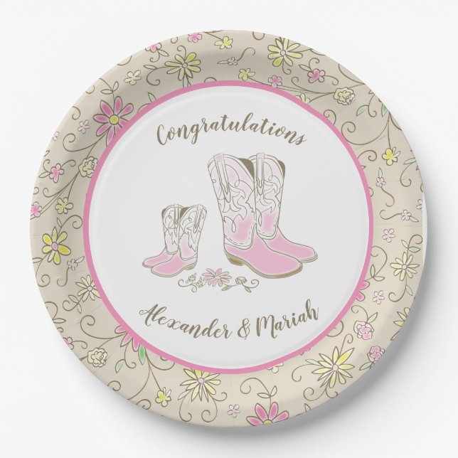 Assiettes En Carton Cowgirl Baby shower Pays Western Rose Girl (Devant)