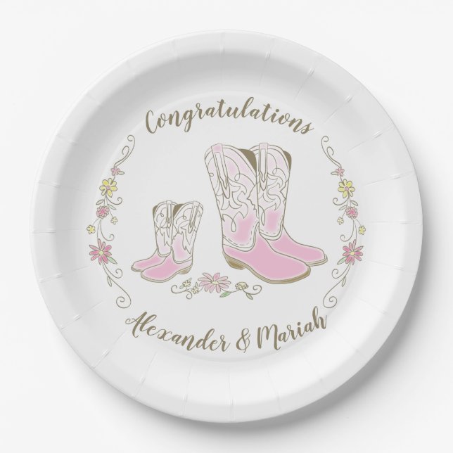 Assiettes En Carton Cowgirl Baby shower Pays Western Rose Girl (Devant)