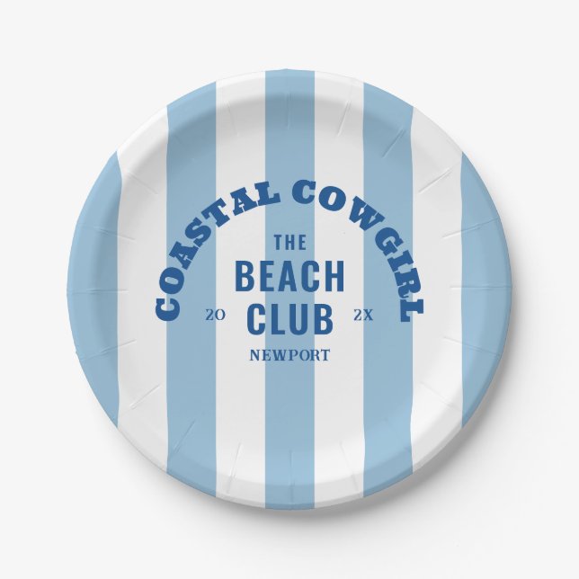 Assiettes En Carton Cowgirl Côtière Le Club de la Plage Denim Bleu (Devant)