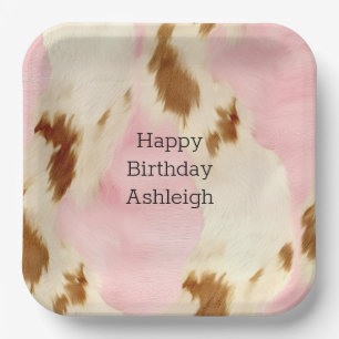 Assiettes En Carton Cowgirl Crème rose Brown Cowhide Anniversaire