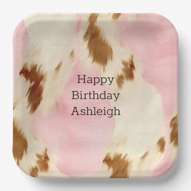 Assiettes En Carton Cowgirl Crème rose Brown Cowhide Anniversaire (Recto)