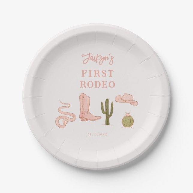 Assiettes En Carton Cowgirl Pink Premier Rodéo Anniversaire (Devant)