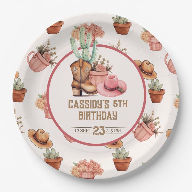 Assiettes En Carton Cowgirl thème anniversaire Fête Wildwest Western (Devant)