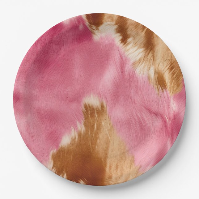 Assiettes En Carton Cowgirl Western Pink Brown Cream Cowhide (Devant)