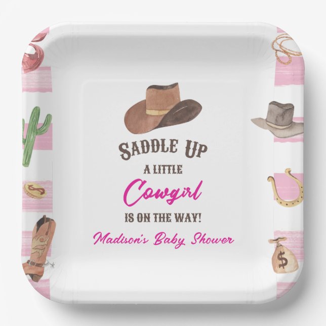 Assiettes En Carton Cowgirl Western Rodeo Wild West Baby shower (Recto)