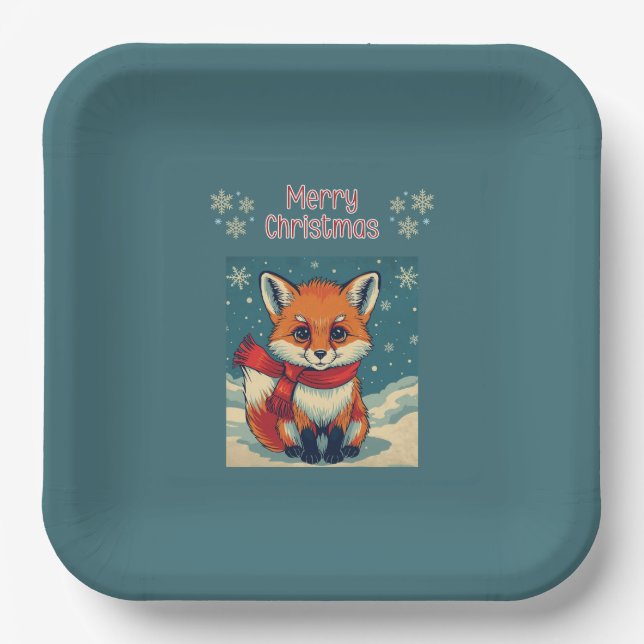 Assiettes En Carton Cozy Christmas Fox Paper Plate (Recto)