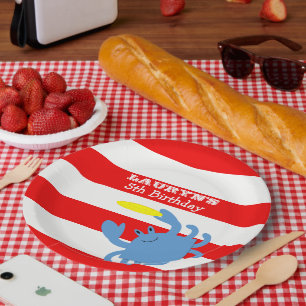 Assiettes En Carton Crabe bleu marine rouge Personnalisé