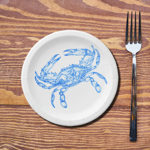 Assiettes En Carton crabe bleu vintage