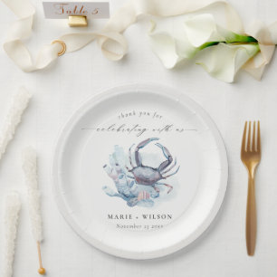 Assiettes En Carton Crabe sous-marin Muet Corail Mariage nautique