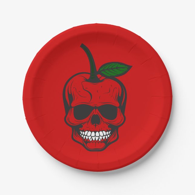 Assiettes En Carton crâne de cerise halloween squelette sinistre menaç (Devant)