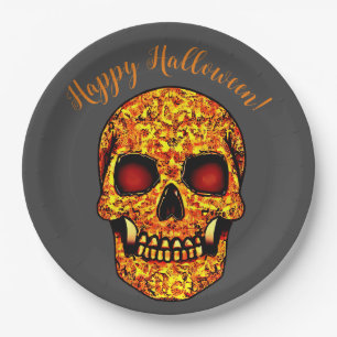 Assiettes En Carton Crâne effrayant d'Halloween avec des yeux rouges