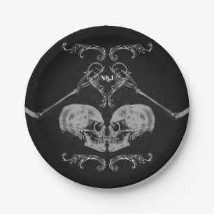Assiettes En Carton "Crâne en amour" Squelettes Vintage Mariage Noir