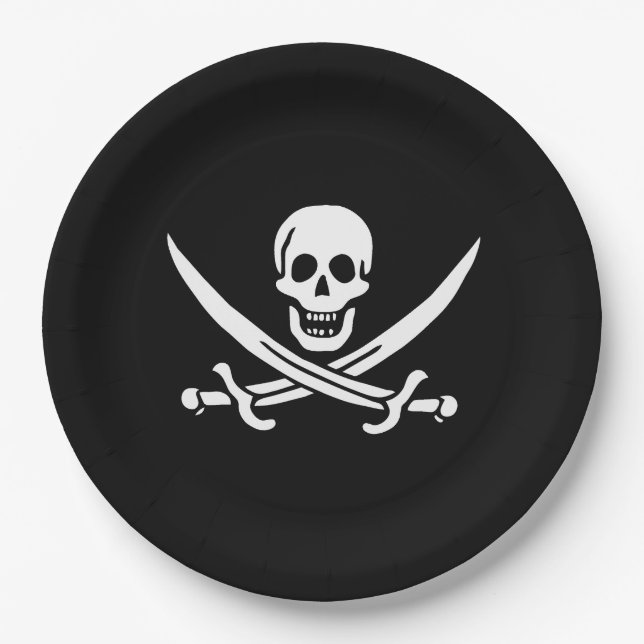 Assiettes En Carton Crâne et épées Drapeau pirate de Calico Jack (Devant)