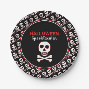 Assiettes En Carton Crâne et os, fête d'Halloween rouge