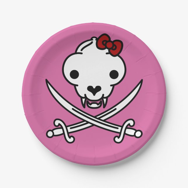 Assiettes En Carton Crâne et os gais de pirate de Kitty (Devant)