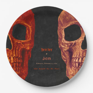 Assiettes En Carton Crâne gothique Orange Black Halloween
